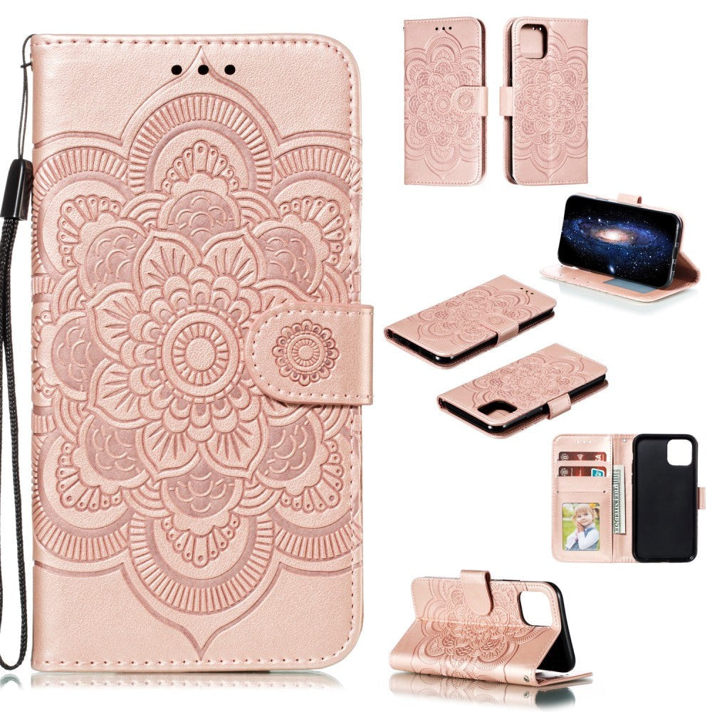 iPhone 11 Pro Leather Flip Cover m. Lommebok - Rose Gold Flower