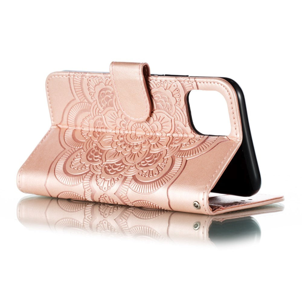 iPhone 11 Pro Leather Flip Cover m. Lommebok - Rose Gold Flower