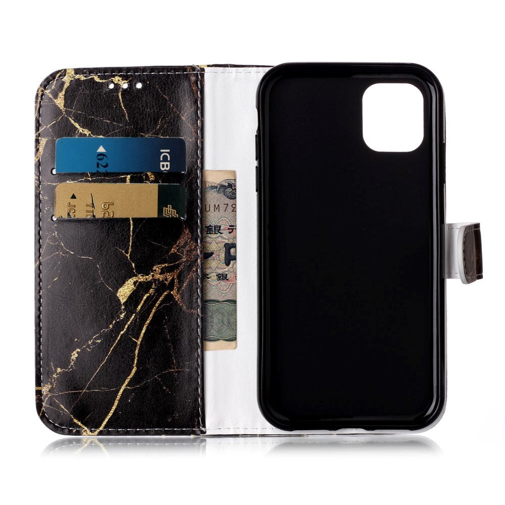 iPhone 11 Leather Flip Cover m. Lommebok og trykk - Svart