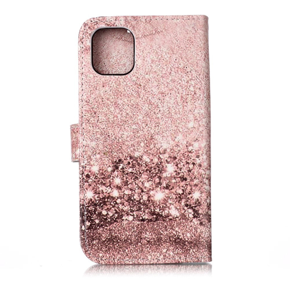 iPhone 11 Leather Flip Cover m. Lommebok og trykk - Rose gull