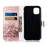 iPhone 11 Leather Flip Cover m. Lommebok og trykk - Rose gull
