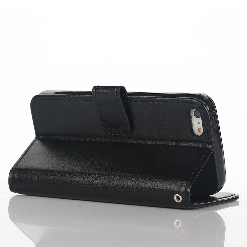 iPhone SE / 5 / 5s Lommebok lærveske m. Lommebok Svart