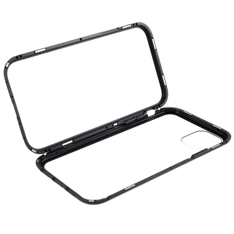 iPhone 11 Pro Max magnetisk metallramme m. Bakside i glass - Svart