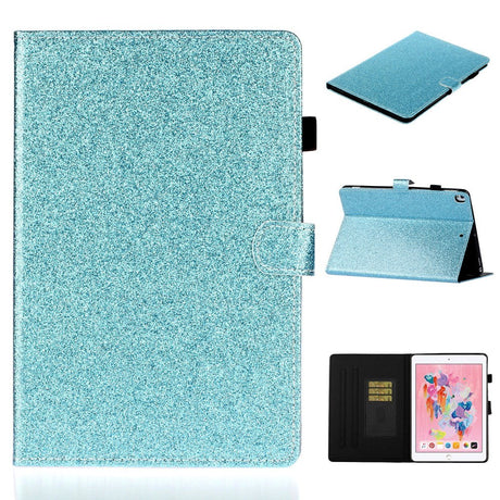iPad 10,2" (2021 / 2020 / 2019) Glitterdeksel med Flip Stand &amp; Kortholder - Glitter Blue