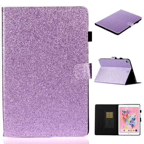 iPad 10,2" (2021 / 2020 / 2019) Glitterdeksel med flipstativ og kortholder - Glitter Lilla