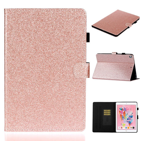 iPad 10,2" (2021 / 2020 / 2019) Glitterdeksel med flipstativ og kortholder - Glitter Rose Gold