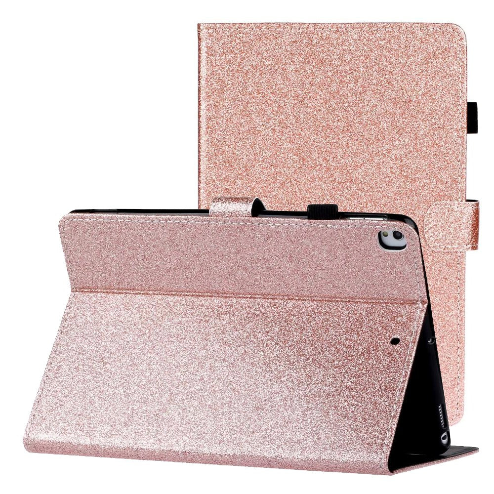 iPad 10,2" (2021 / 2020 / 2019) Glitterdeksel med flipstativ og kortholder - Glitter Rose Gold