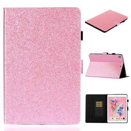 iPad 10,2" (2021 / 2020 / 2019) Glitterdeksel med Flip Stand &amp; Kortholder - Glitter Pink