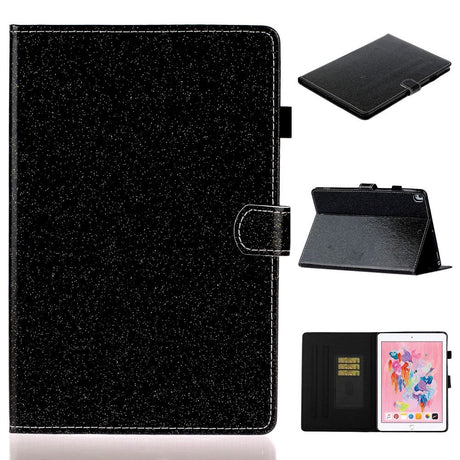 iPad 10,2" (2021 / 2020 / 2019) Glitterdeksel med flipstativ og kortholder - Glitter Black