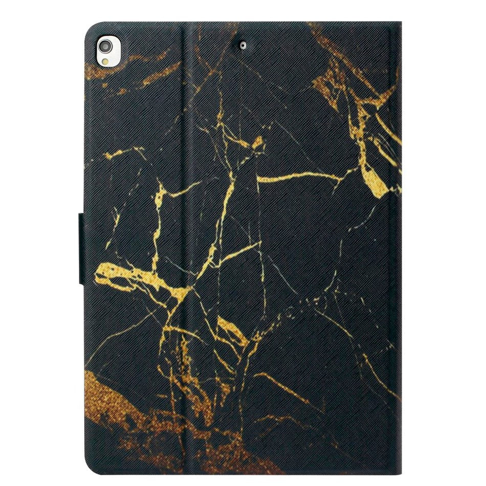 iPad 10,2" (2021 / 2020 / 2019) lærdeksel med stativ og kortholder - svart marmor