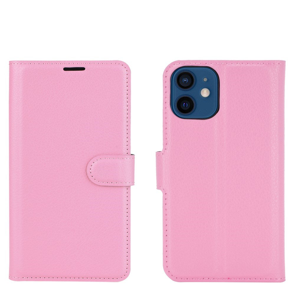 iPhone 12 Mini - EIDERWOOD Faux Leather Flip Cover m. Kortholder og stativfunksjon - Rosa