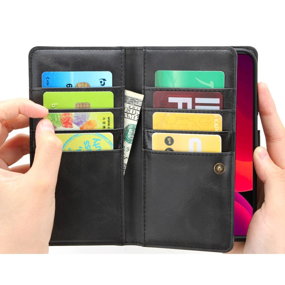 iPhone 12 Pro / 12 Leather Flip Cover m. Stor lommebok - Svart