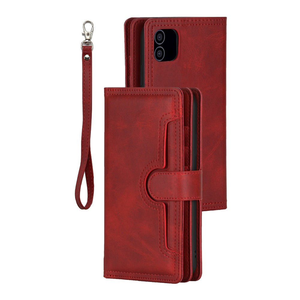 iPhone 12 Pro / 12 Leather Flip Cover m. Stor lommebok - rød