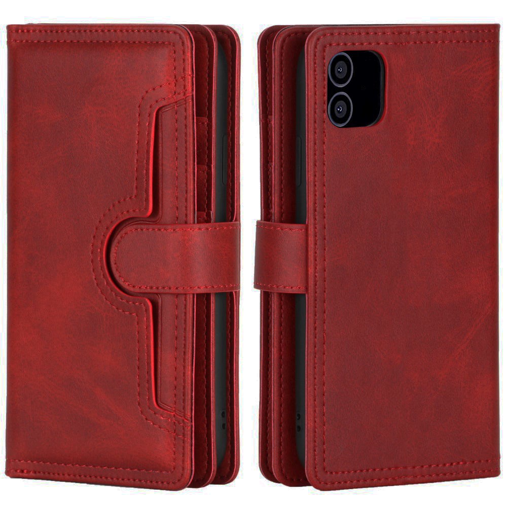 iPhone 12 Pro / 12 Leather Flip Cover m. Stor lommebok - rød