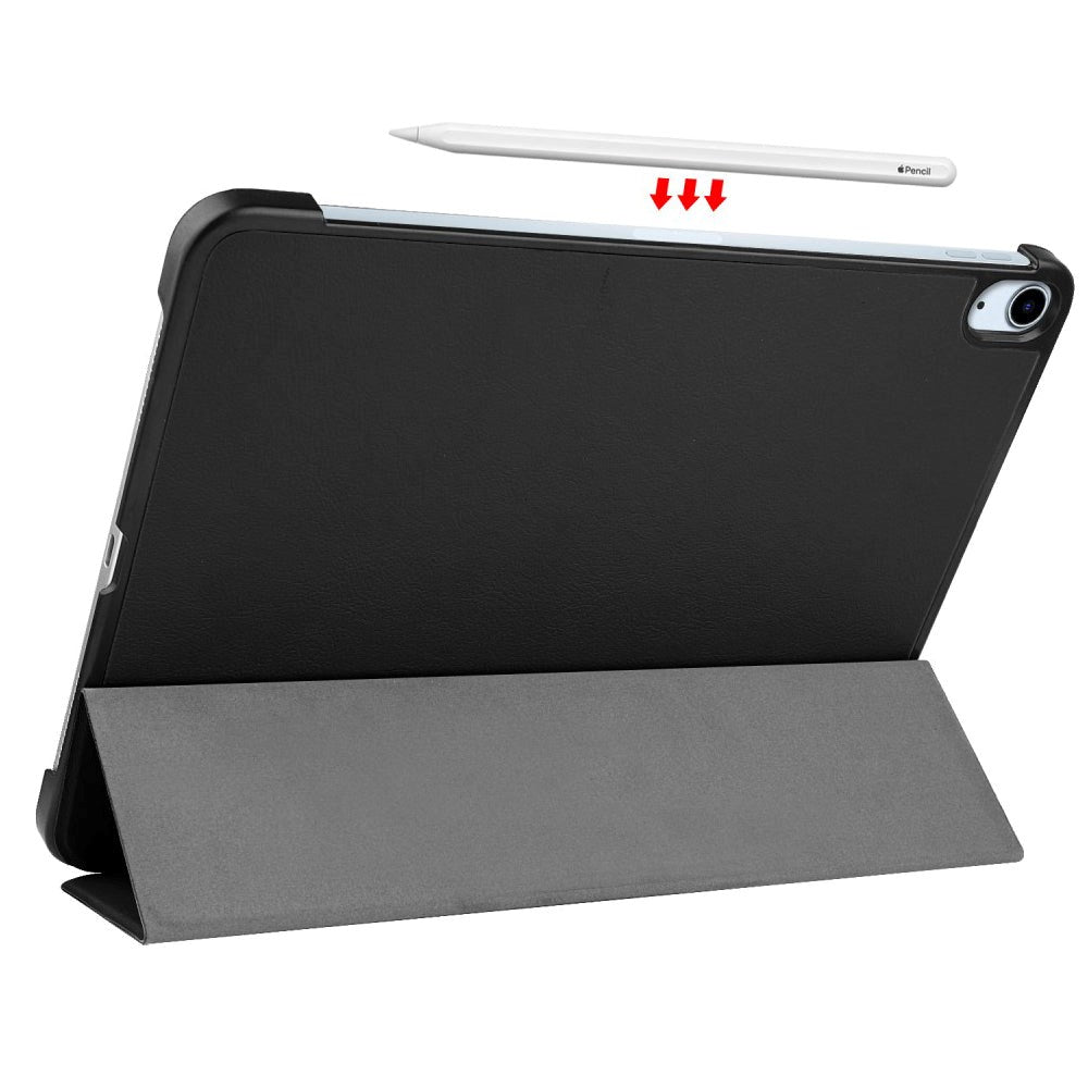 EIDERWOOD iPad Air 10,9-11" (2025-2020) Tri-Fold Leather Flip Cover m. Stylus Pen Holder - Svart