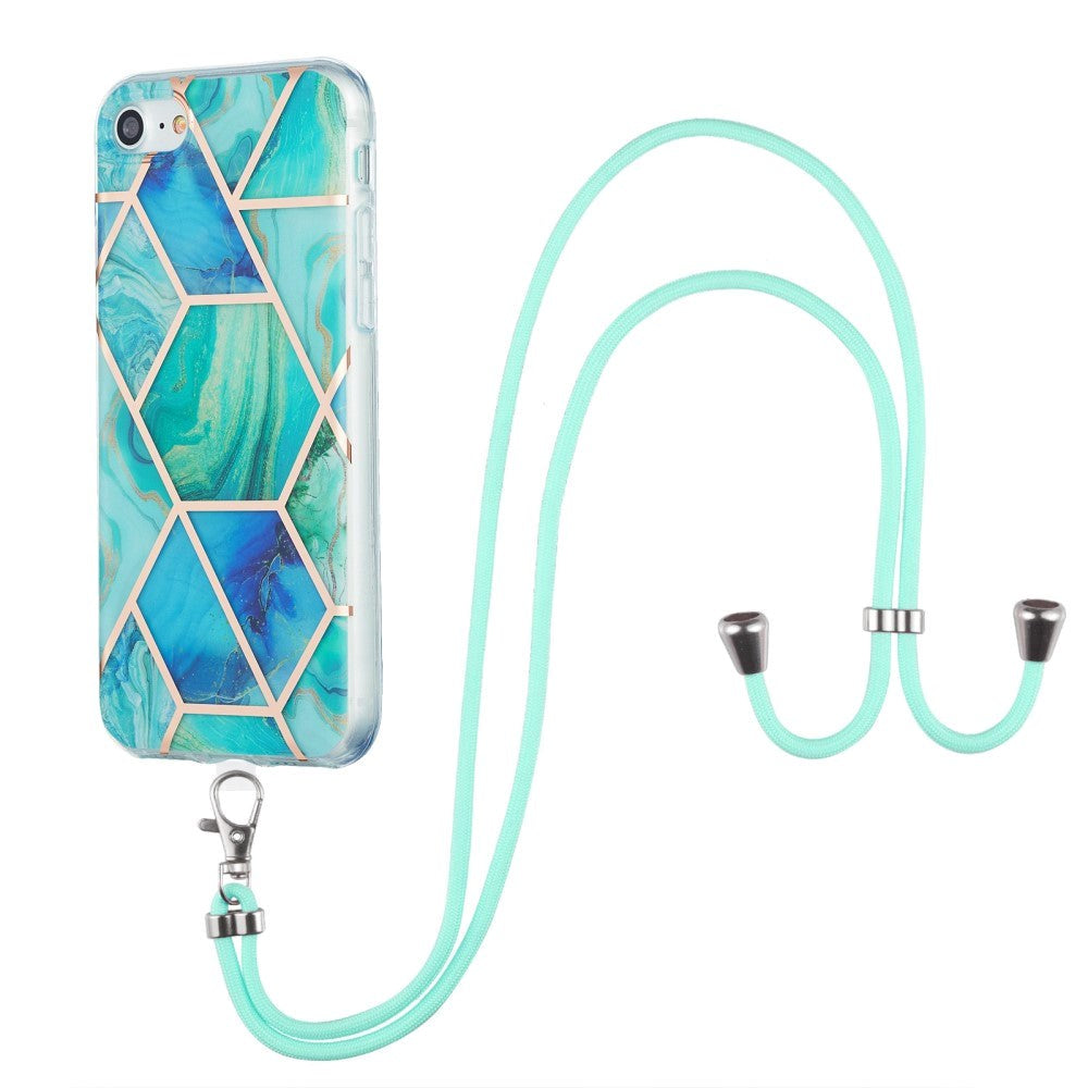 iPhone SE (2022/2020) / 8/7 Hybrid Bakdeksel m. Stropp - Marmor - Grønn