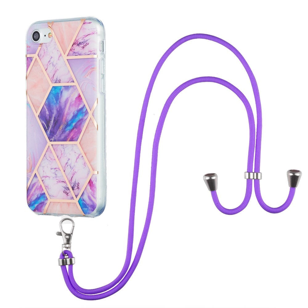 iPhone SE (2022/2020) / 8/7 Hybrid Bakdeksel m. Stropp - Marmor - Rosa / Lilla