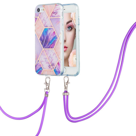 iPhone SE (2022/2020) / 8/7 Hybrid Bakdeksel m. Stropp - Marmor - Rosa / Lilla