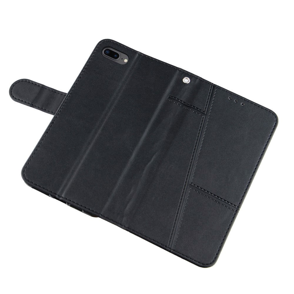 iPhone 8 Plus / 7 Plus Leather Flip Cover m. Lommebok og stropp - Svart