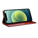 iPhone 13 Flip-deksel med toppknapp i skinn m. Lommebok - Brun