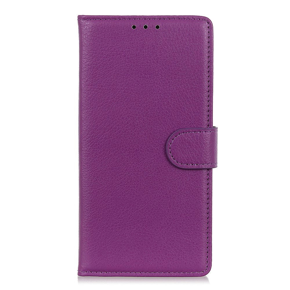 iPhone 13 Mini Litchi Leather Flip Cover m. Lommebok- og stativfunksjon - Lilla