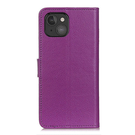 iPhone 13 Mini Litchi Leather Flip Cover m. Lommebok- og stativfunksjon - Lilla