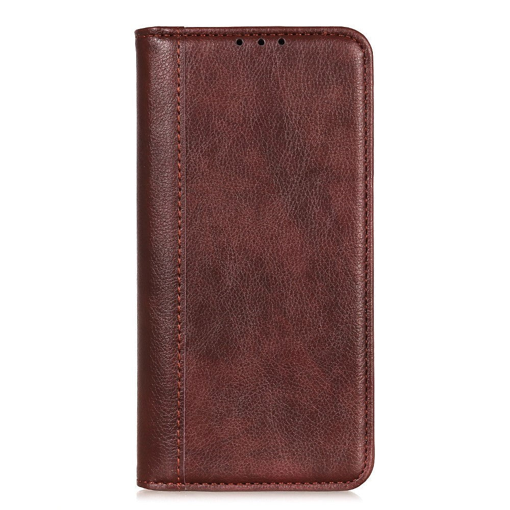 iPhone 13 Mini Litchi Leather Flip Cover m. Lommebok - Brun