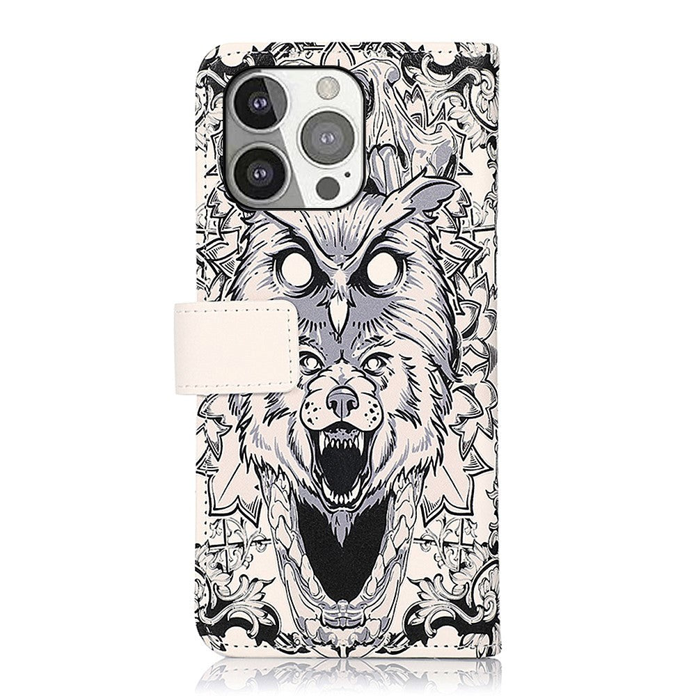 iPhone 13 Pro Leather Flip Cover m. Lommebok - Black Wolf