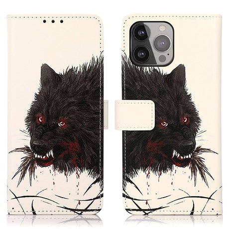 iPhone 13 Pro Max Leather Flip Cover m. Kortholder - Bloody Wolf