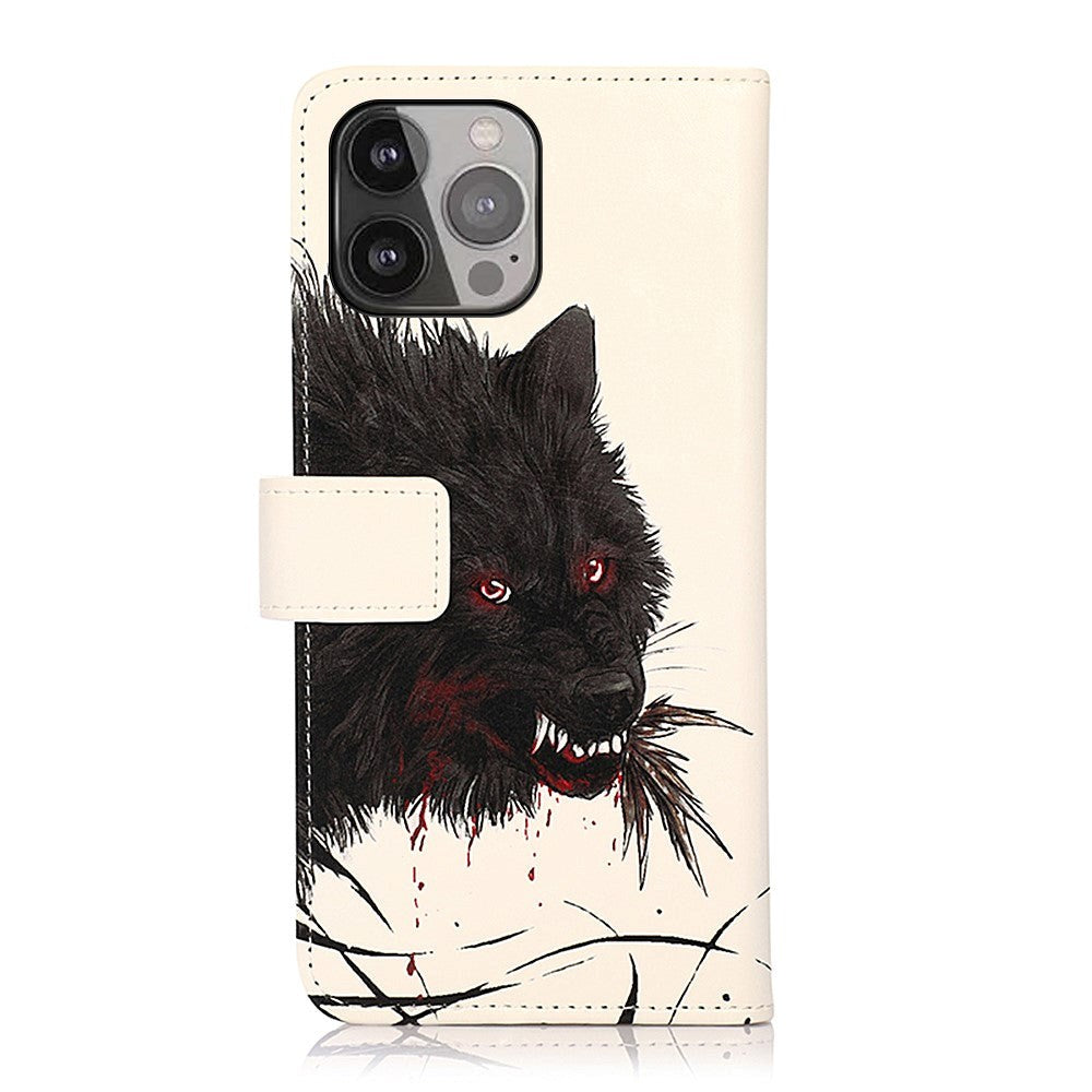 iPhone 13 Pro Max Leather Flip Cover m. Kortholder - Bloody Wolf