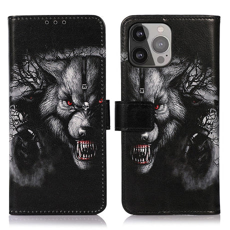 iPhone 13 Pro Max Leather Flip Cover m. Kortholder - Wolf