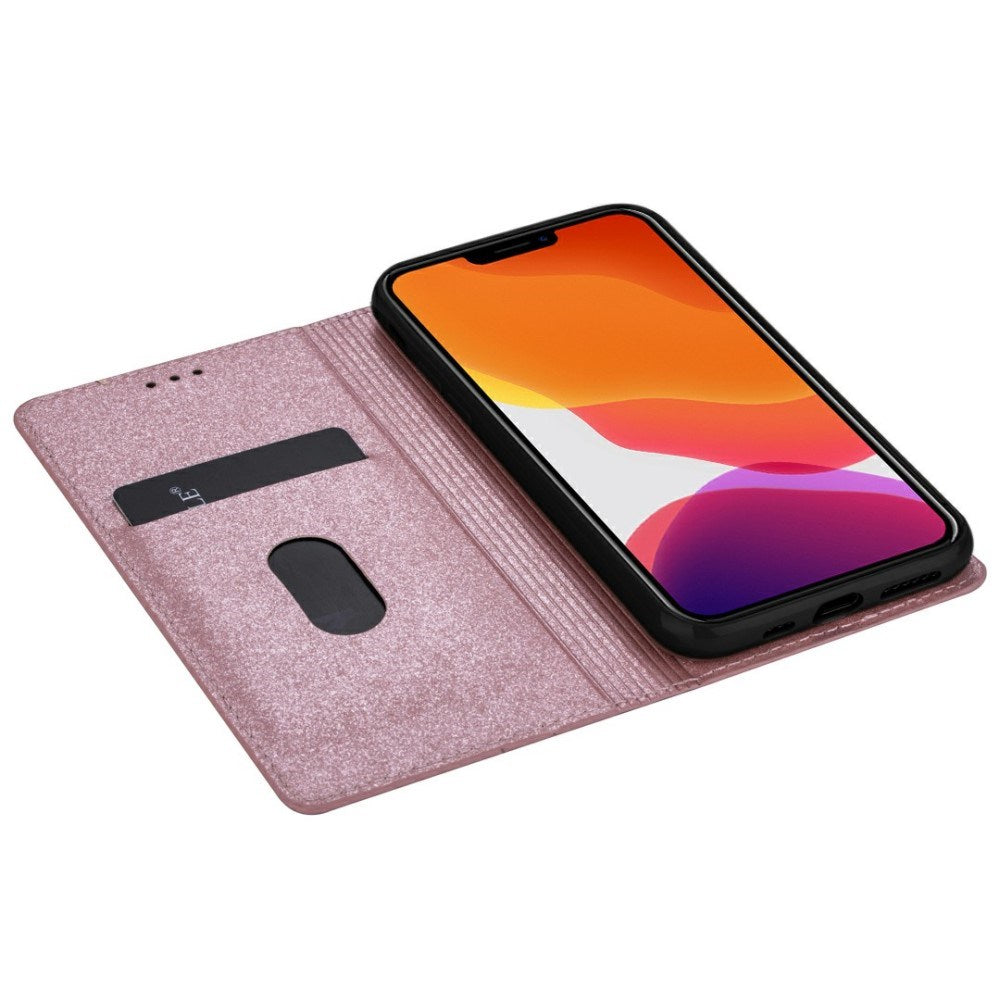 EIDERWOOD iPhone 13 Mini Leather Flip Cover m. Lommebok og stativfunksjon - Glitter - Rose gull