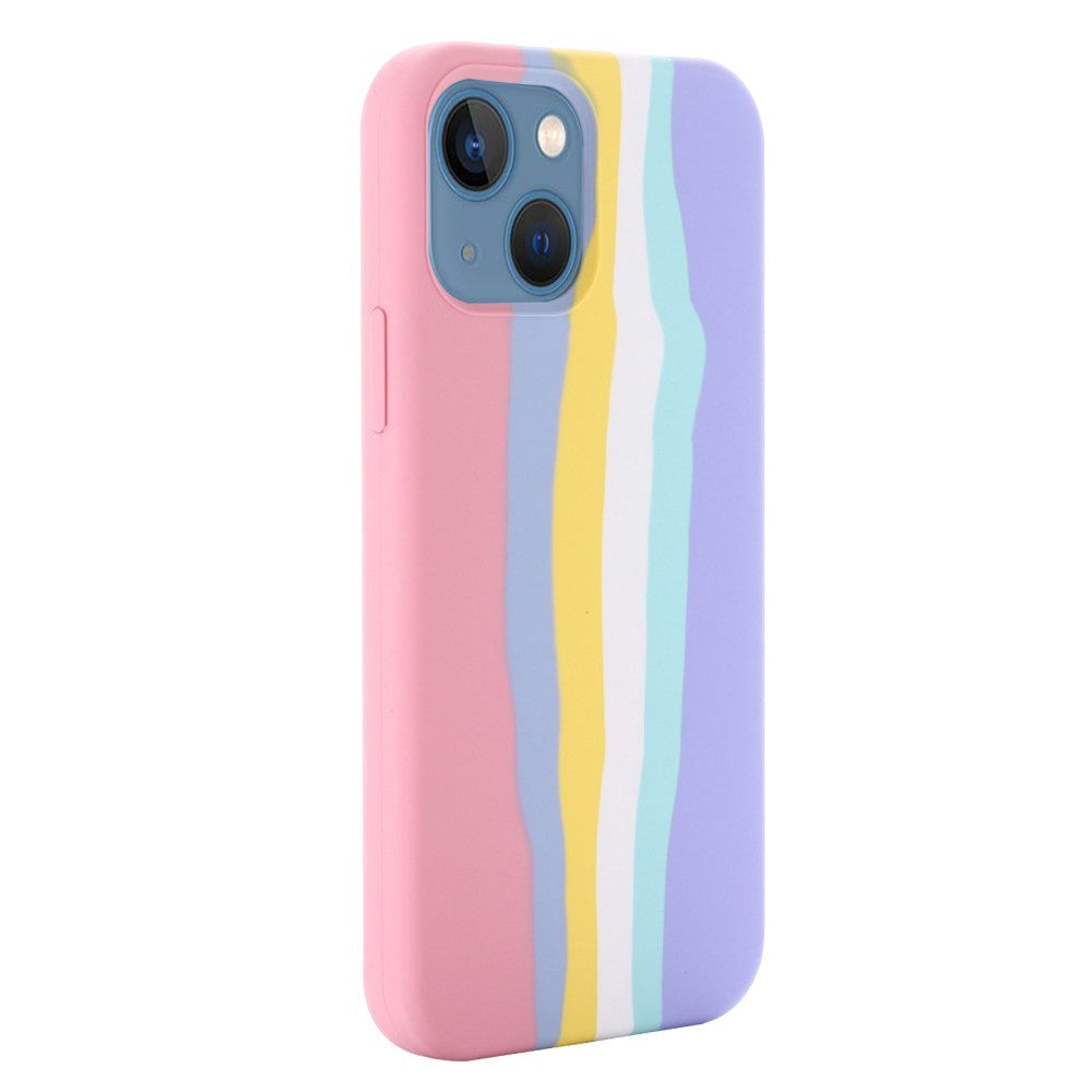 iPhone 13 Fleksibel Silikone Bagside Cover - Regnbue  - Pink