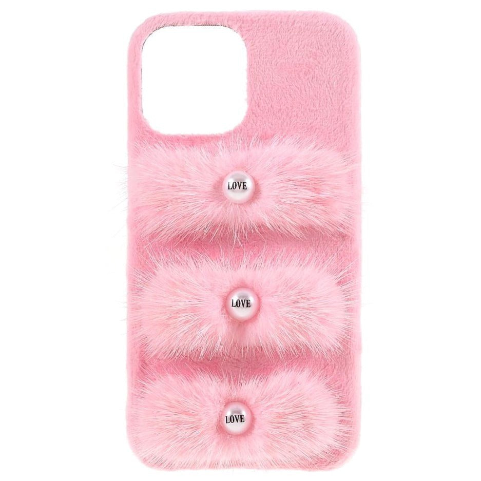 iPhone 13 Pro Plastic Bakdeksel - Plysj Love Beads - Rosa