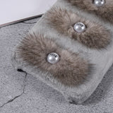 iPhone 13 Pro Plastic Bakdeksel - Plysj Love Beads - Grå