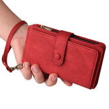 iPhone SE (2022 / 2020) / 8 / 7 Faux Leather Flip Cover - Stropp og lommebok m. 15 kortholdere - rød