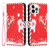iPhone 13 Pro Leather Christmas Flip deksel m. Lommebok - Julenissen &amp; Rudolf