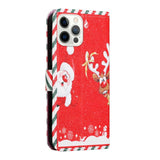iPhone 13 Pro Leather Christmas Flip deksel m. Lommebok - Julenissen &amp; Rudolf