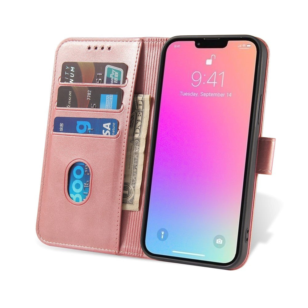 iPhone 13 Leather Flip Cover m. Lommebok og magnetisk lukking - Rose gull