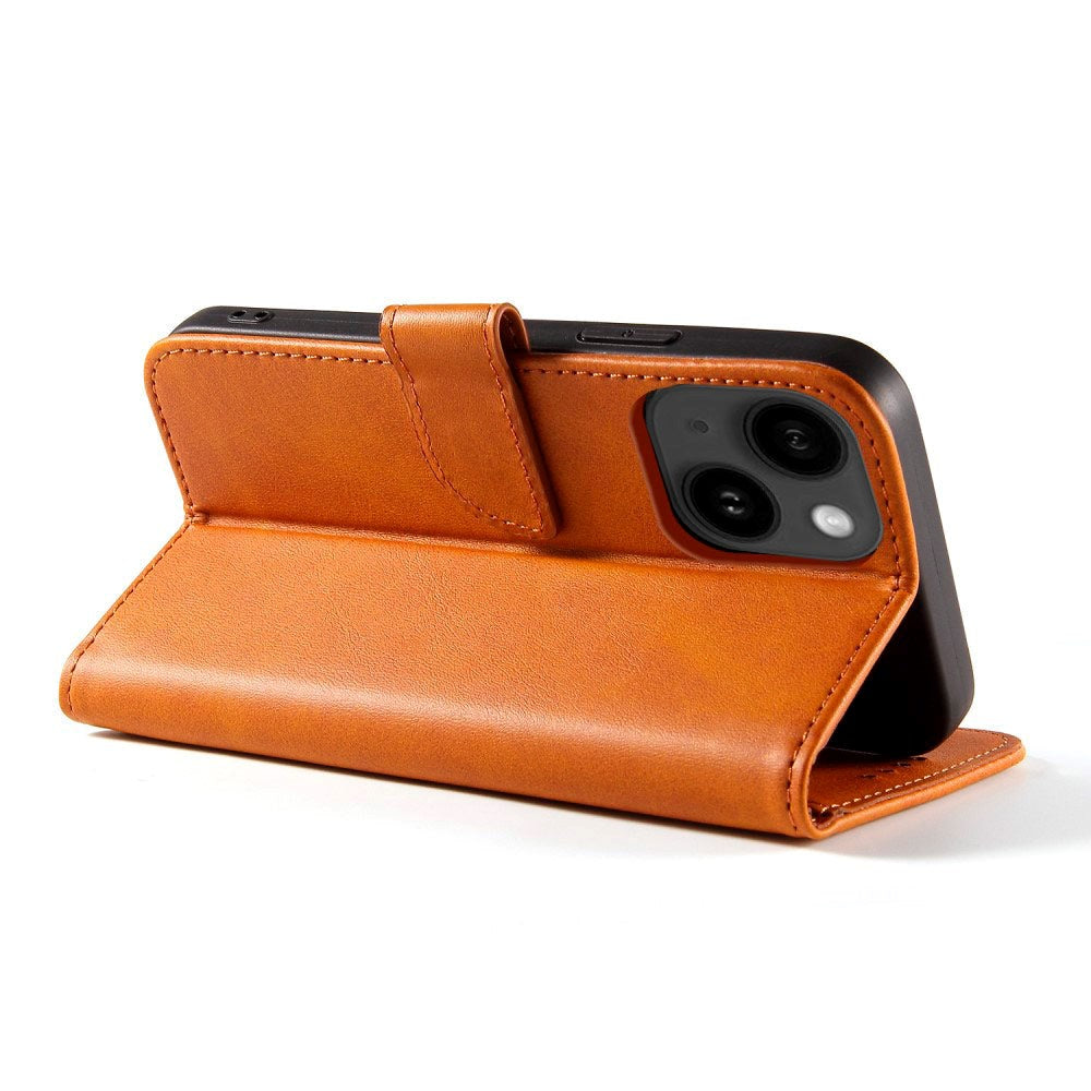 iPhone 13 Leather Flip Cover m. Lommebok og magnetisk lukking - lysebrun
