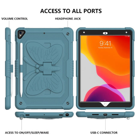 iPad 10,2" (2021 / 2020 / 2019) Butterfly Kickstand Kids Case - Mørkegrønn