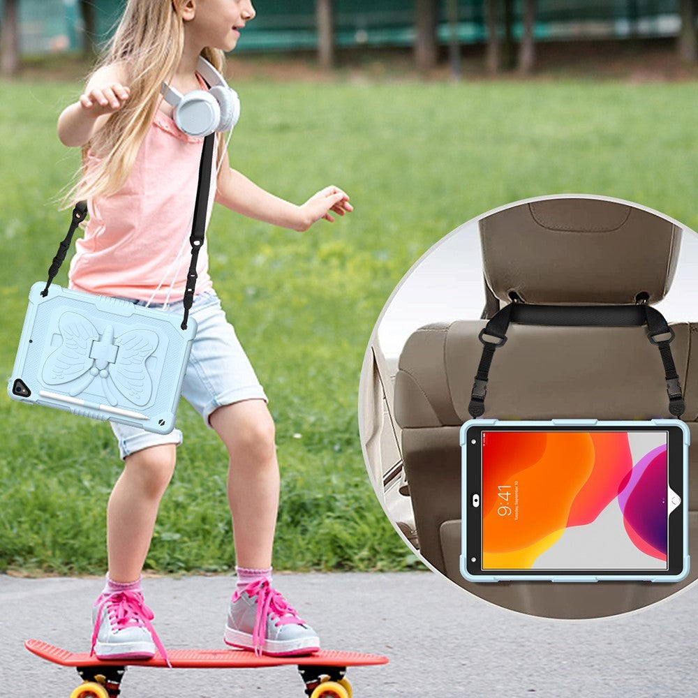 iPad 10,2" (2021 / 2020 / 2019) Butterfly Kickstand Kids Case - Lyseblå