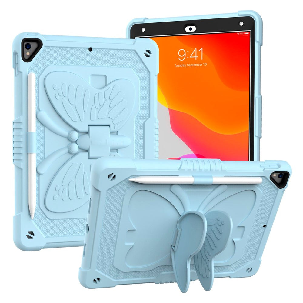 iPad 10,2" (2021 / 2020 / 2019) Butterfly Kickstand Kids Case - Lyseblå