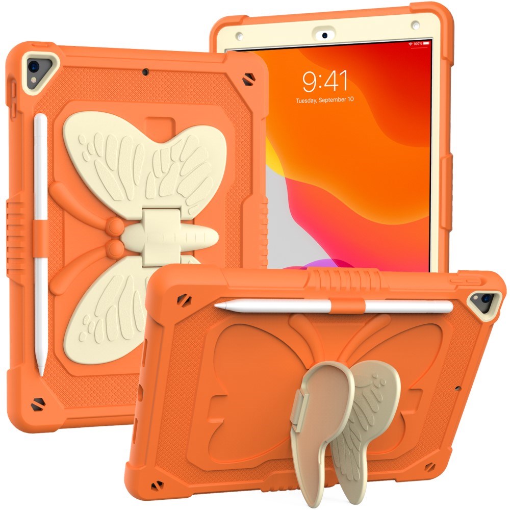 iPad 10,2" (2021 / 2020 / 2019) Butterfly Kickstand Kids Case - oransje og grå
