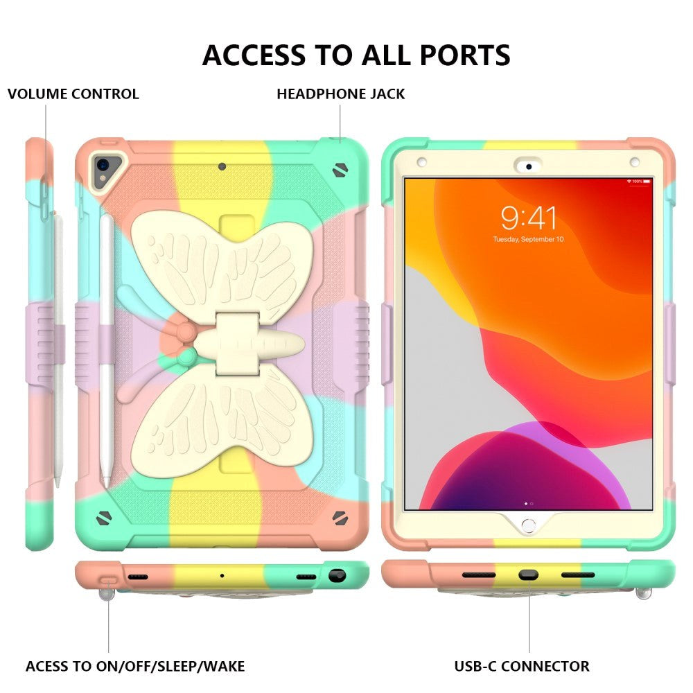 iPad 10,2" (2021 / 2020 / 2019) Butterfly Kickstand Kids Case - Rainbow V3