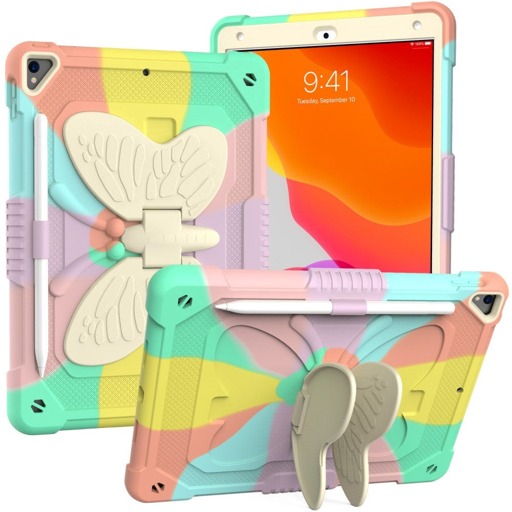 iPad 10,2" (2021 / 2020 / 2019) Butterfly Kickstand Kids Case - Rainbow V3