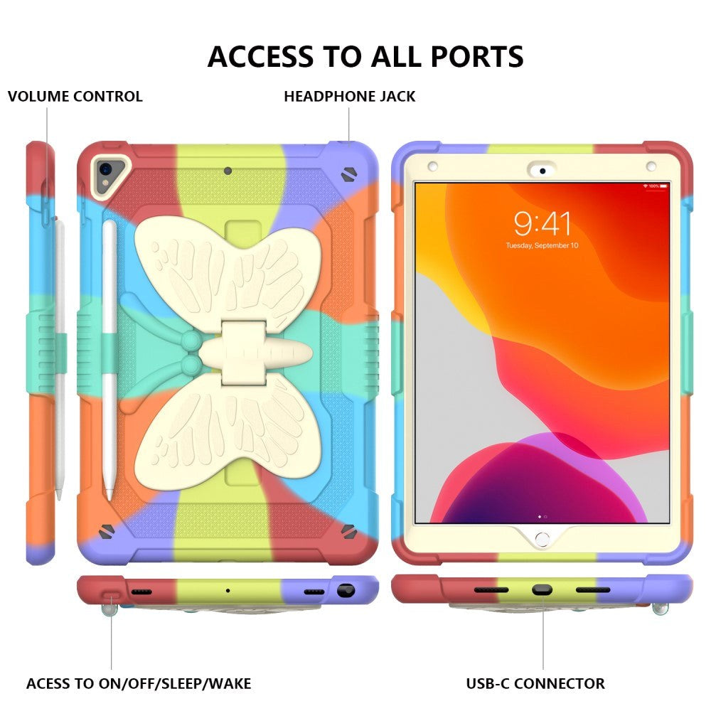 iPad 10,2" (2021 / 2020 / 2019) Butterfly Kickstand Kids Case - Rainbow V1