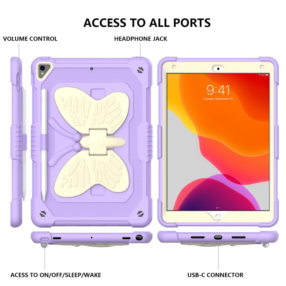 iPad 10,2" (2021 / 2020 / 2019) Butterfly Kickstand barneveske - lilla og grå
