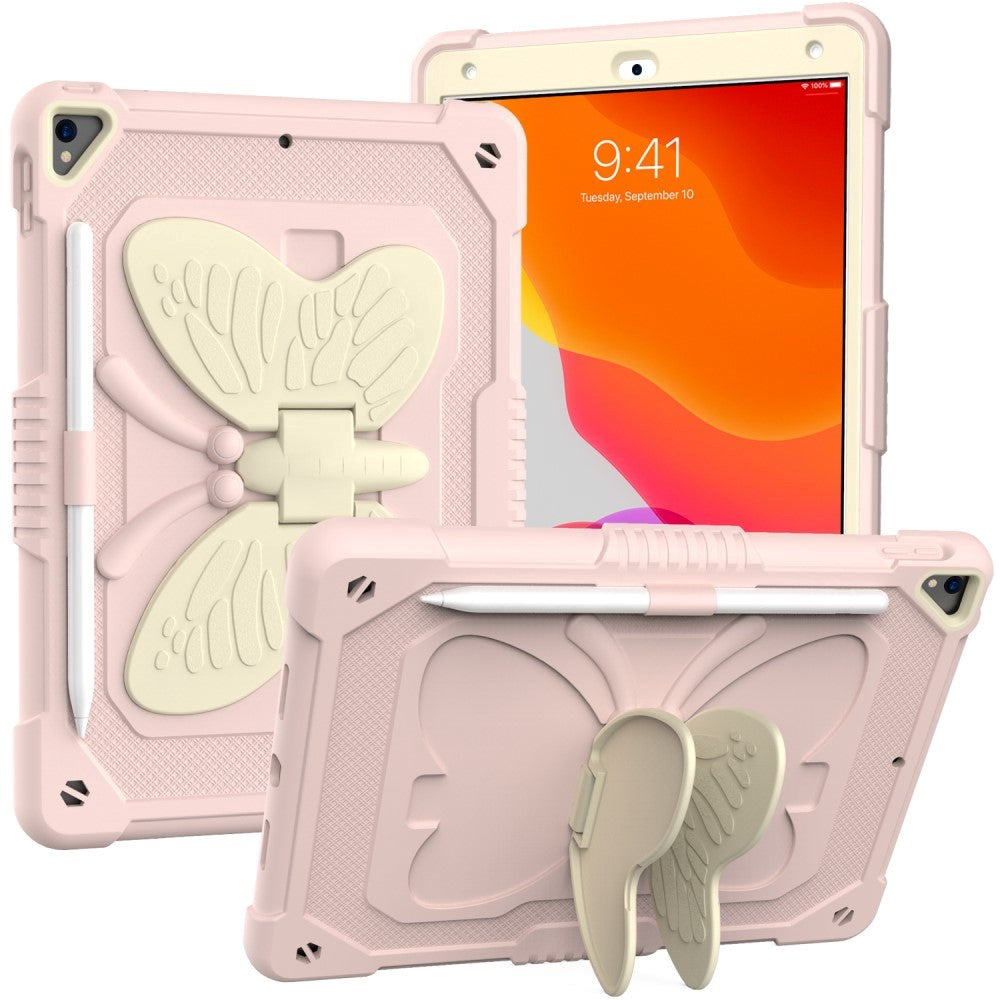 iPad 10,2" (2021 / 2020 / 2019) Butterfly Kickstand Kids Case - Rosa og grå