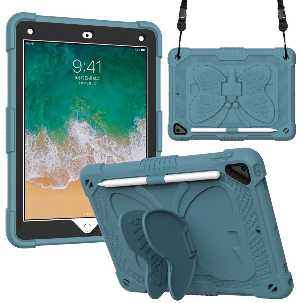 iPad (2018) / iPad (2017) / iPad Air 2 Butterfly Kickstand Kids Case - Mørkegrønn